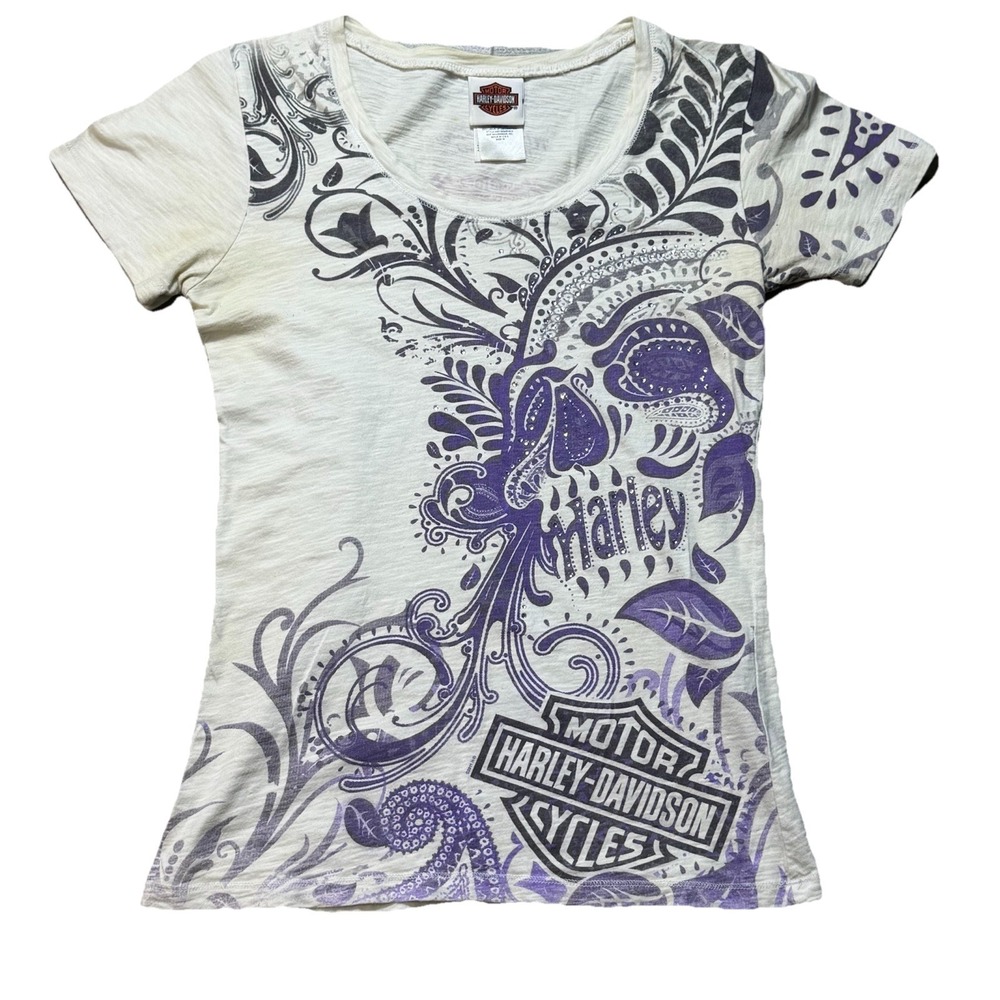 Harley Davidson‎ Women's USA Made Paisley Graphic T Shirt Medium Y2K Purple M